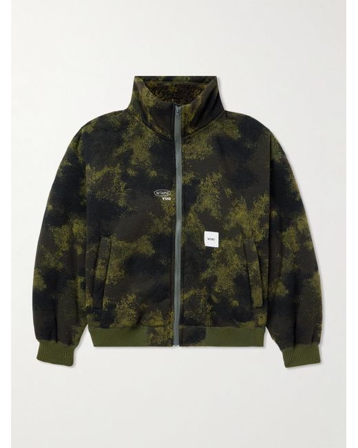 (w)taps Black Logo-appliquéd Camouflage-print Fleece Jacket for men