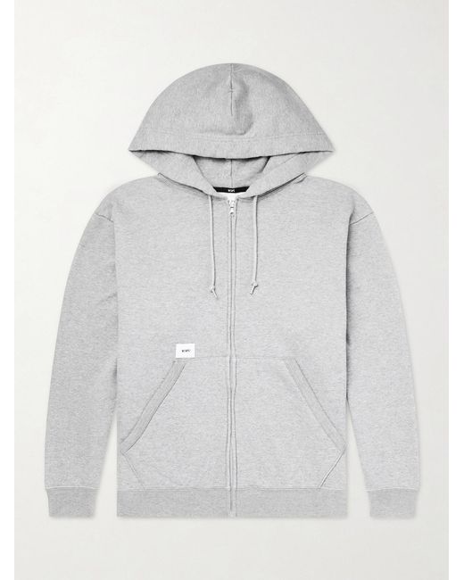 (w)taps Gray Throwdy Logo-appliquéd Cotton-jersey Zip-up Hoodie for men