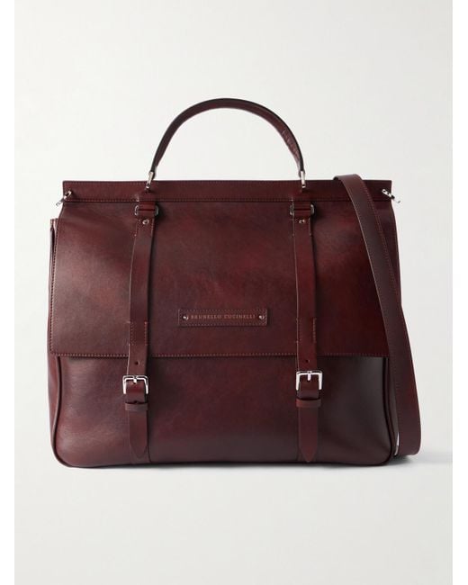Brunello Cucinelli Purple Leather Briefcase for men