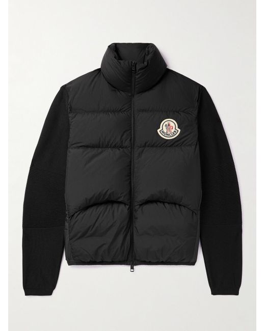 Moncler Black Slim-fit Logo-appliquéd Ribbed-knit And Quilted Shell Down Zip-up Cardigan for men