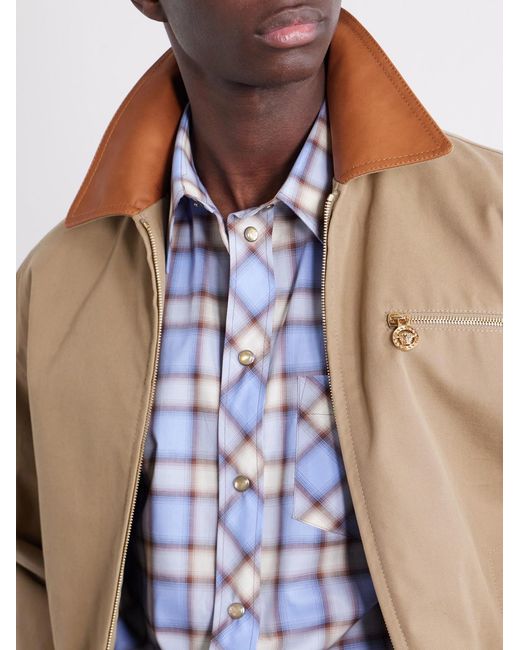 Versace Blue Checked Cotton-Poplin Shirt for men