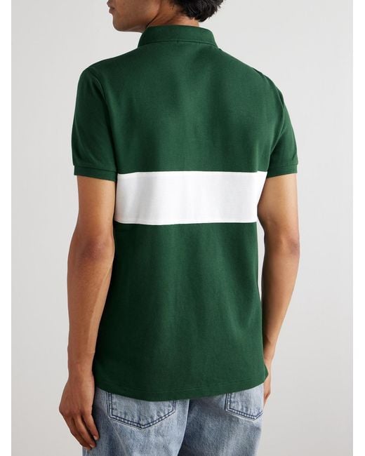 Polo Ralph Lauren Green Logo-Embroidered Appliquéd Striped Cotton-Piqué Polo Shirt for men