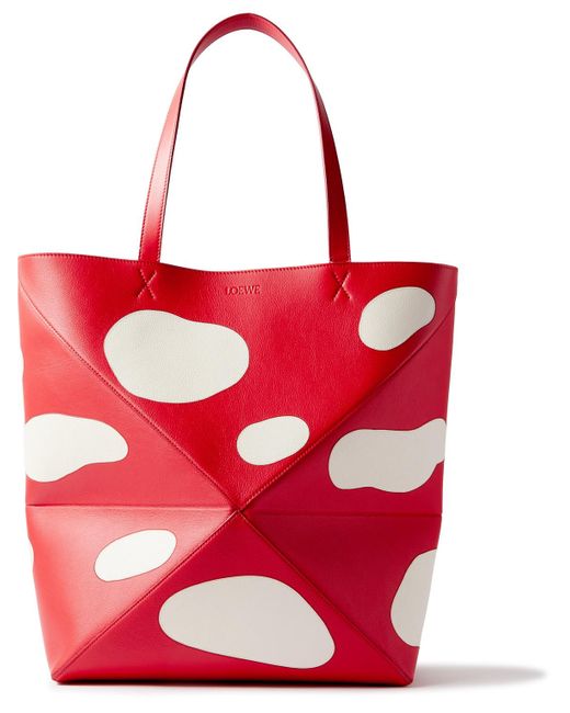 Loewe Red Puzzle Large Printed Leather Tote Bag for men