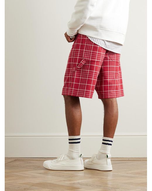 Jacquemus Red Le Panni Straight-Leg Checked Cotton-Canvas Shorts for men