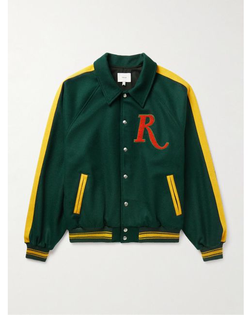 Rhude Green Striped Logo-appliquéd Wool-blend Felt Varsity Jacket for men