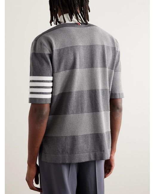 Thom Browne Gray Striped Textured-cotton Polo Shirt for men