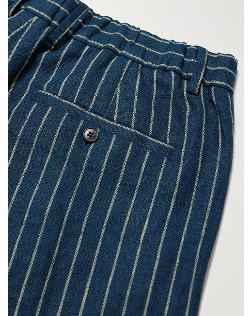 NN07 Blue Kay 1455 Straight-Leg Pleated Striped Linen Shorts for men