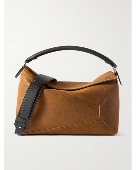 Loewe Brown Puzzle Edge Large Leather-Trimmed Logo-Debossed Suede Messenger Bag for men