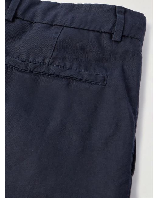 Pantaloni a gamba dritta in misto lino e cotone con pinces di Brunello Cucinelli in Blue da Uomo