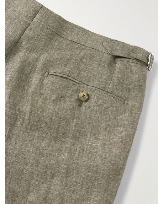 De Petrillo Natural Straight-leg Pleated Herringbone Linen Suit Trousers for men