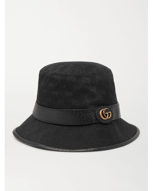 Gucci Black Logo-Pattern Canvas Bucket Hat for men