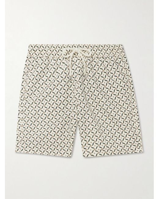 Frescobol Carioca Santos gerade geschnittene mittellange Badeshorts aus recyceltem Material mit Print in White für Herren
