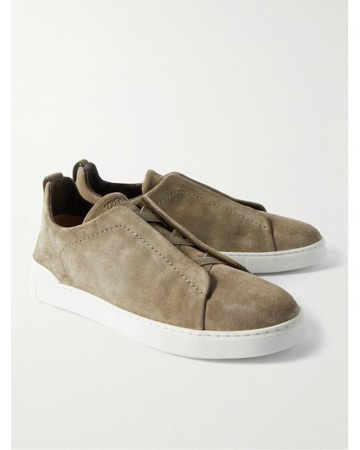 Zegna Brown Triple Stitchtm Suede Slip-on Sneakers for men