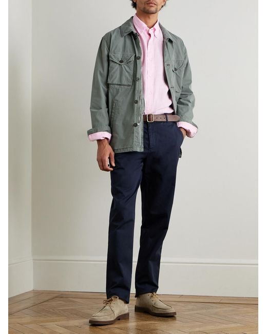 Polo Ralph Lauren Pink Button-Down Collar Logo-Embroidered Linen Shirt for men
