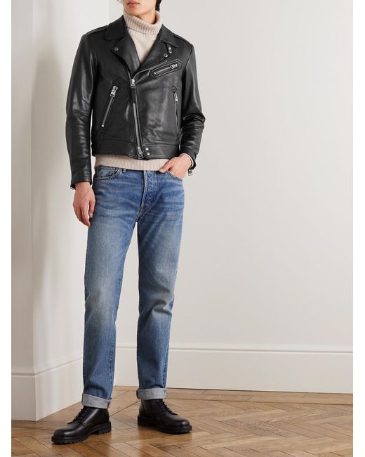 Tom Ford Black Full-Grain Leather Biker Jacket for men