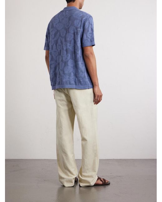 NN07 Blue Ryan Flower 60019 Knitted Cotton Polo Shirt for men
