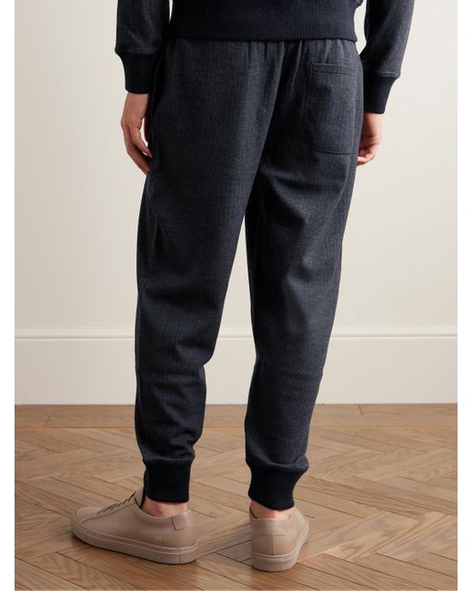 Kingsman Blue Tapered Herringbone Wool And Cotton-blend Jersey Sweatpants for men