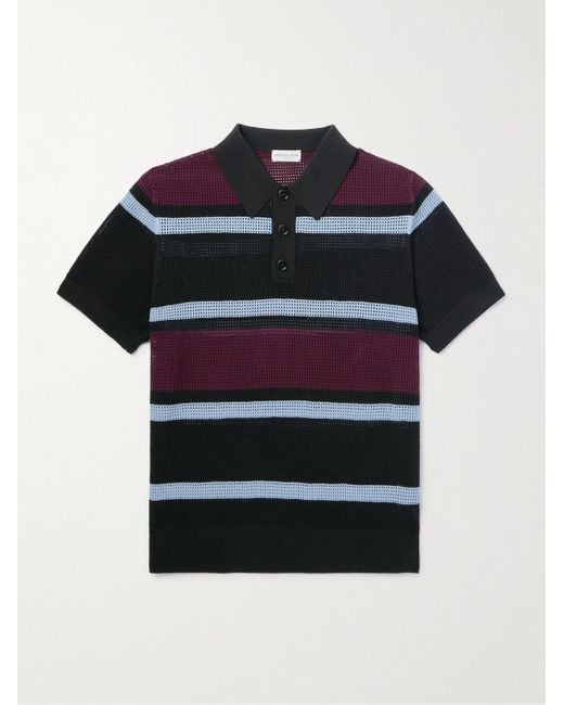 Dries Van Noten Blue Striped Knitted Polo Shirt for men