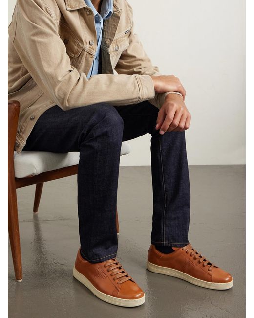 Tom Ford Brown Warwick Perforated Leather Sneakers for men