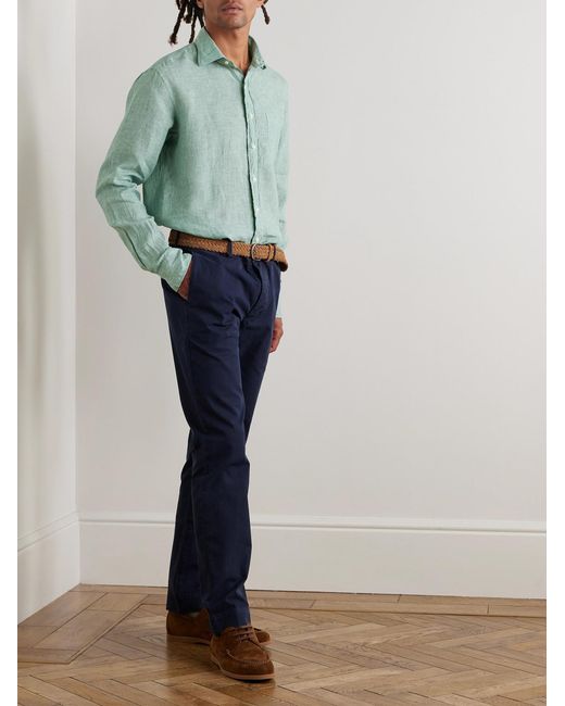 Spread-Collar Linen Shirt di Sid Mashburn in Green da Uomo