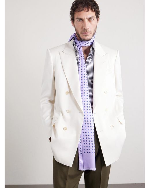 Tom Ford White Silk-jacquard Scarf for men