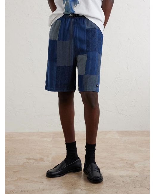 Kapital Blue Tugihagi Straight-Leg Belted Patchwork Cotton Shorts for men