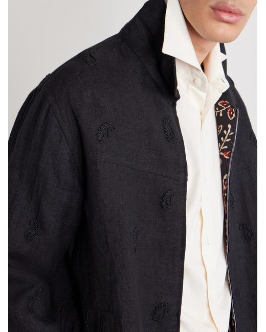 Kartik Research Blue Embellished Linen Blouson Jacket for men