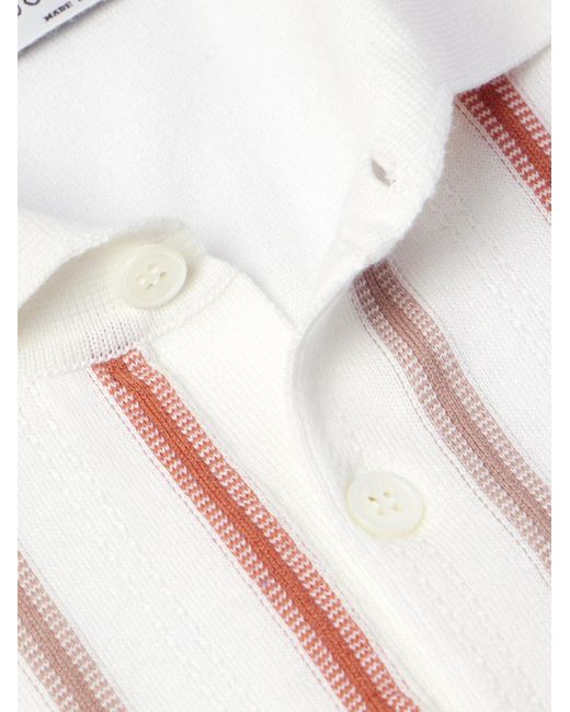 Brunello Cucinelli White Striped Cotton Polo Shirt for men