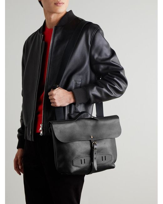 Bleu De Chauffe Black Lucien Full-Grain Leather Messenger Bag for men
