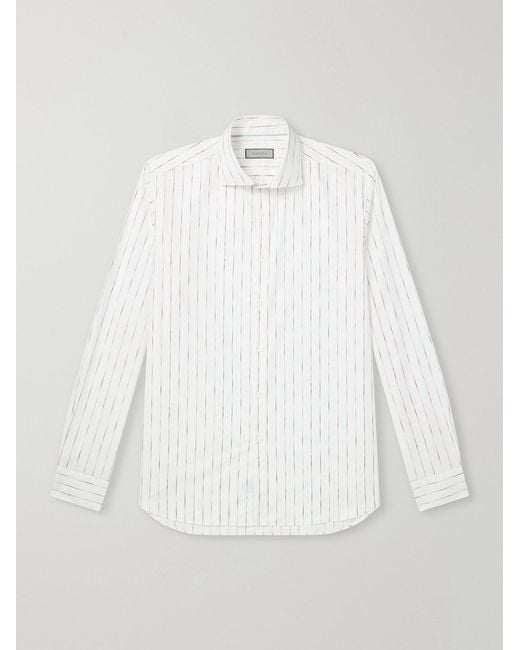 Canali White Striped Cotton-Poplin Shirt for men