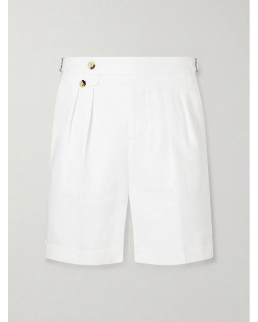 Brunello Cucinelli White Wide-leg Pleated Cotton And Linen-blend Bermuda Shorts for men
