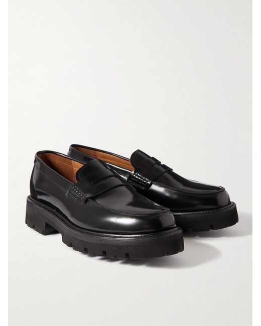 GRENSON Black Jefferson Leather Penny Loafers for men