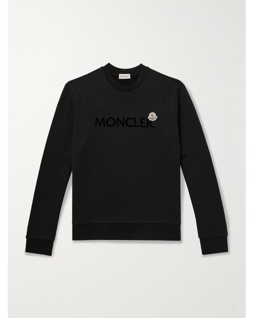 Moncler Black Logo-Flocked Appliquéd Cotton-Jersey Sweatshirt for men