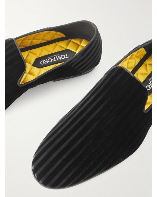 Tom Ford White Steven Striped Velvet Slippers for men