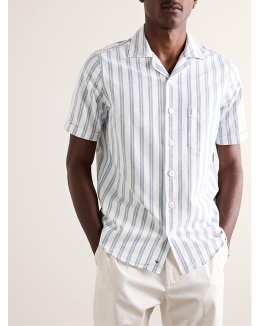 Slowear Blue Glanshirt Camp-Collar Striped Cotton Oxford Shirt for men