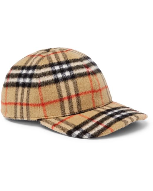 Burberry Brown Checked Brushed-wool Baseball Cap for men