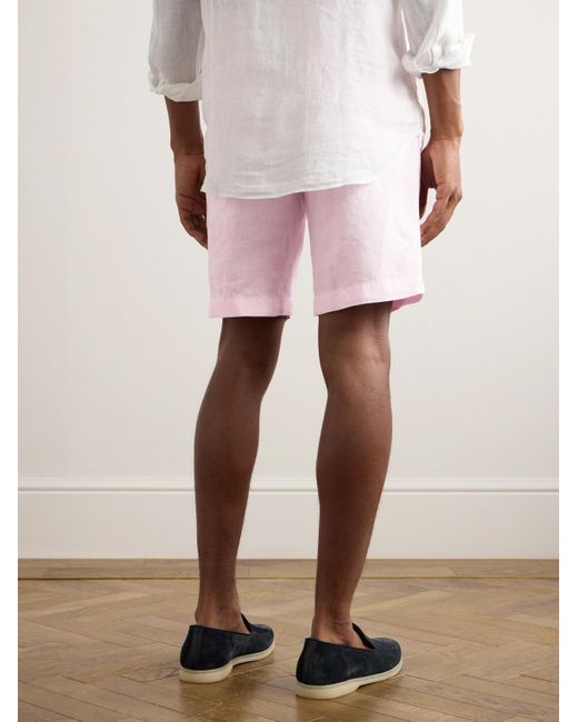 Boglioli Pink Straight-leg Pleated Linen Shorts for men