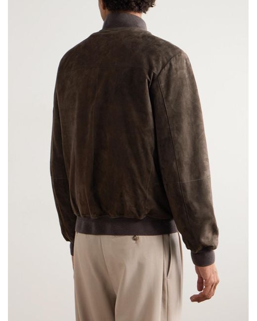 Canali Brown Suede Bomber Jacket for men