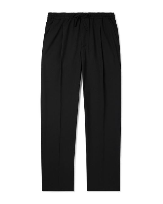 Altea Black Straight-leg Pleated Worsted Wool-blend Drawstring Trousers for men