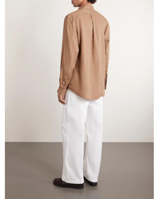 Polo Ralph Lauren Natural Button-Down Collar Logo-Embroidered Linen Shirt for men