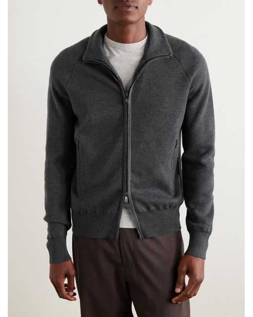 Piacenza 1733 Gray Slim-fit Virgin Wool Zip-up Cardigan for men