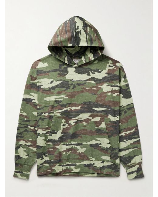 Acne Green Franklin Crystal-embellished Camouflage-print Cotton-jersey Hoodie for men