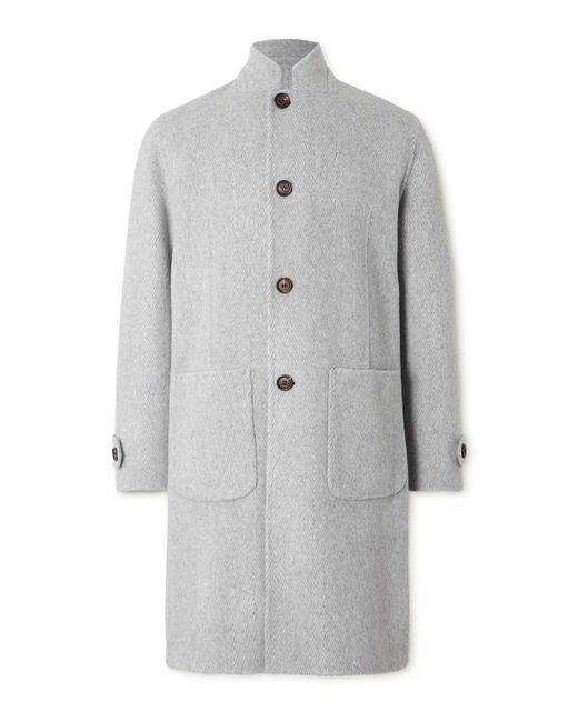Eleventy Gray Herringbone Wool And Cashmere-Blend Overcoat for men