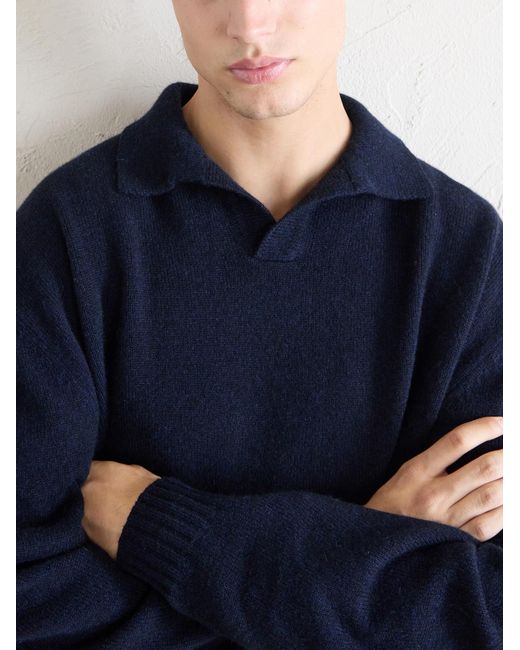Sease Blue Cashmere Wool-Blend Polo Sweater for men