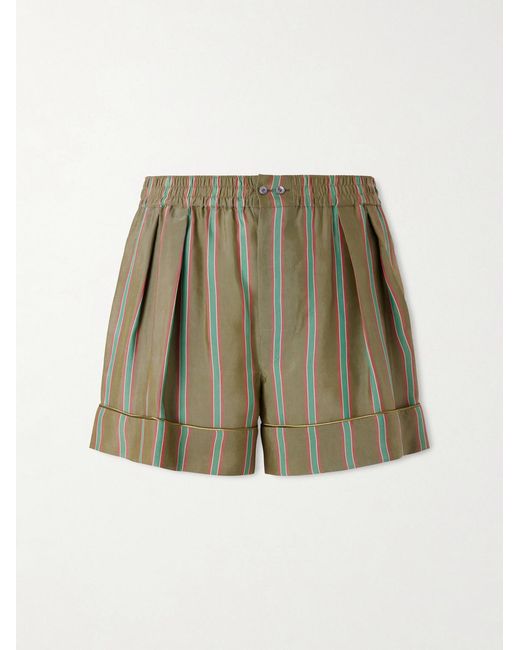 Saint Laurent Green Wide-leg Piped Pleated Striped Recycled-twill Shorts for men