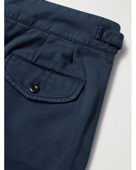 Rubinacci Blue Manny Straight-Leg Pleated Cotton Shorts for men