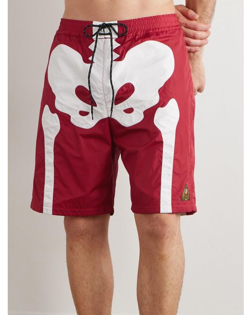 Kapital Red Straight-Leg Long-Length Panelled Swim Shorts for men