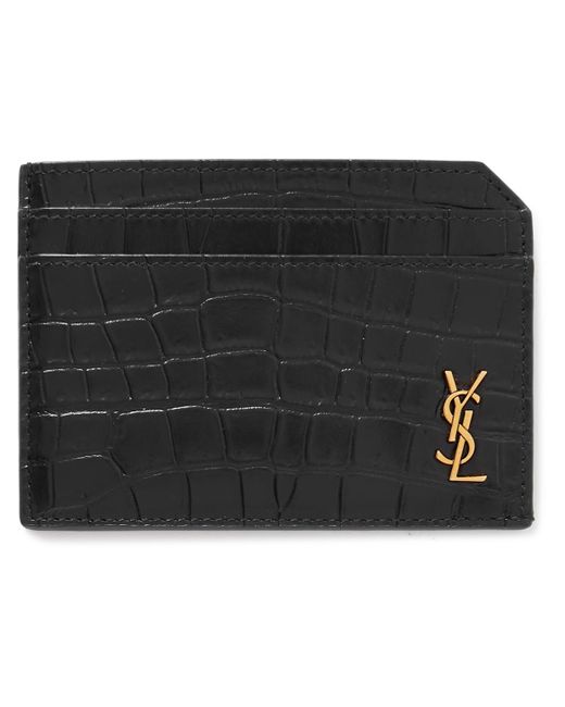 SAINT LAURENT Embellished croc-effect leather cardholder