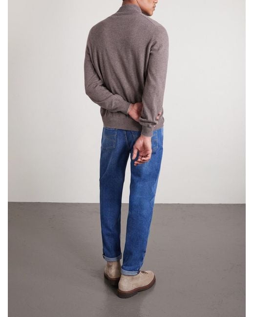 Brunello Cucinelli Brown Cashmere Zip-Up Sweater for men