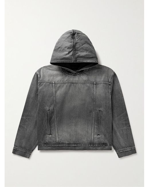 Balenciaga Gray Distressed Denim Hooded Jacket for men